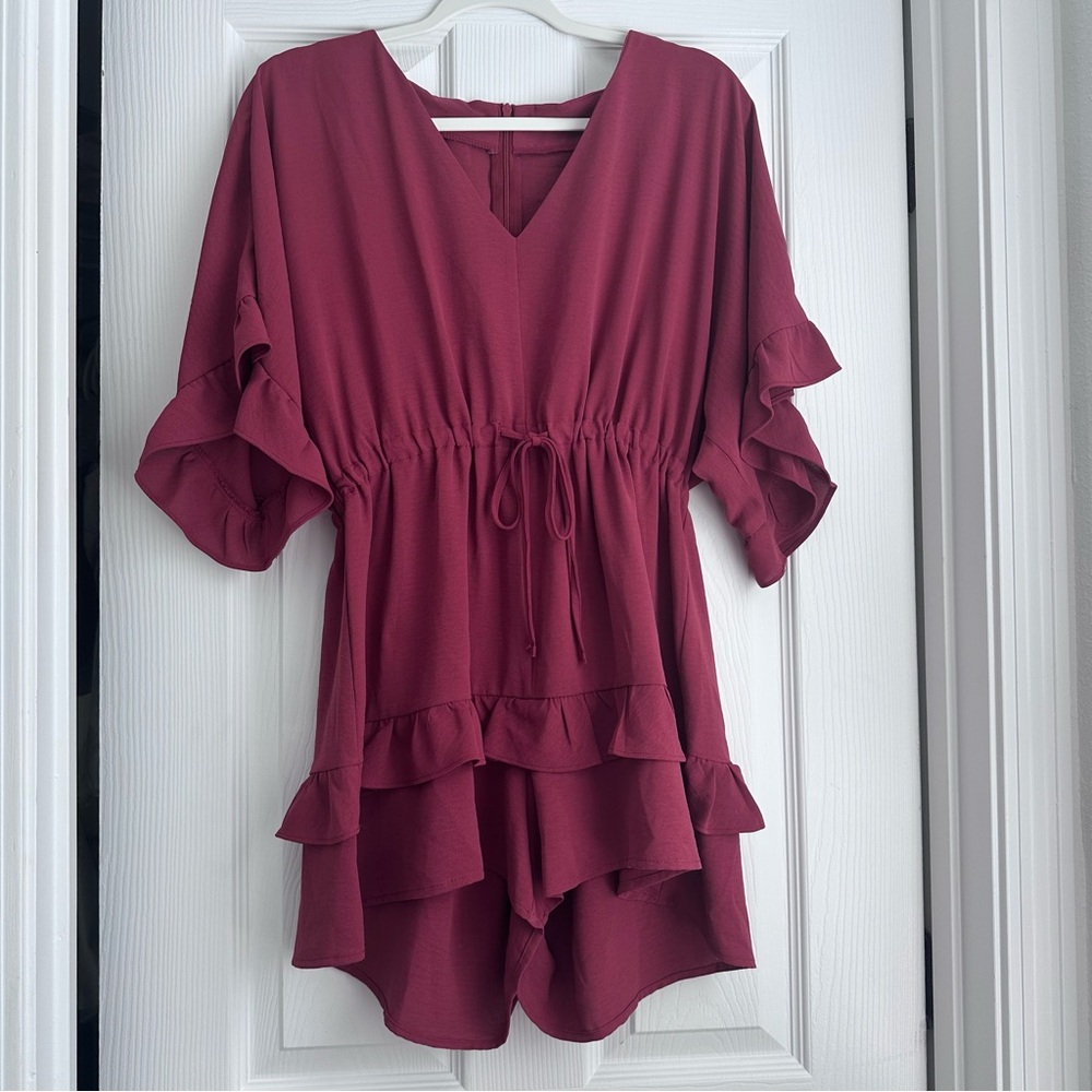 Burgundy Ruffle Romper